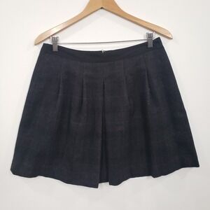 LOFT Pleated Plaid Skirt Womens Size 6 Dark Gray Wool‎ Blend Preppy Academia